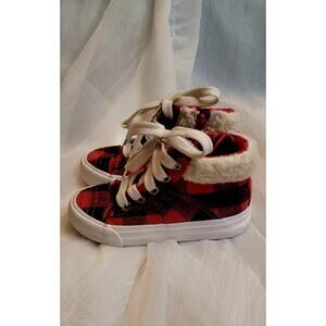 Red Black Buffalo Plaid Shoes Girls 8 Bumble & Birdie Lace Up Side Zipper